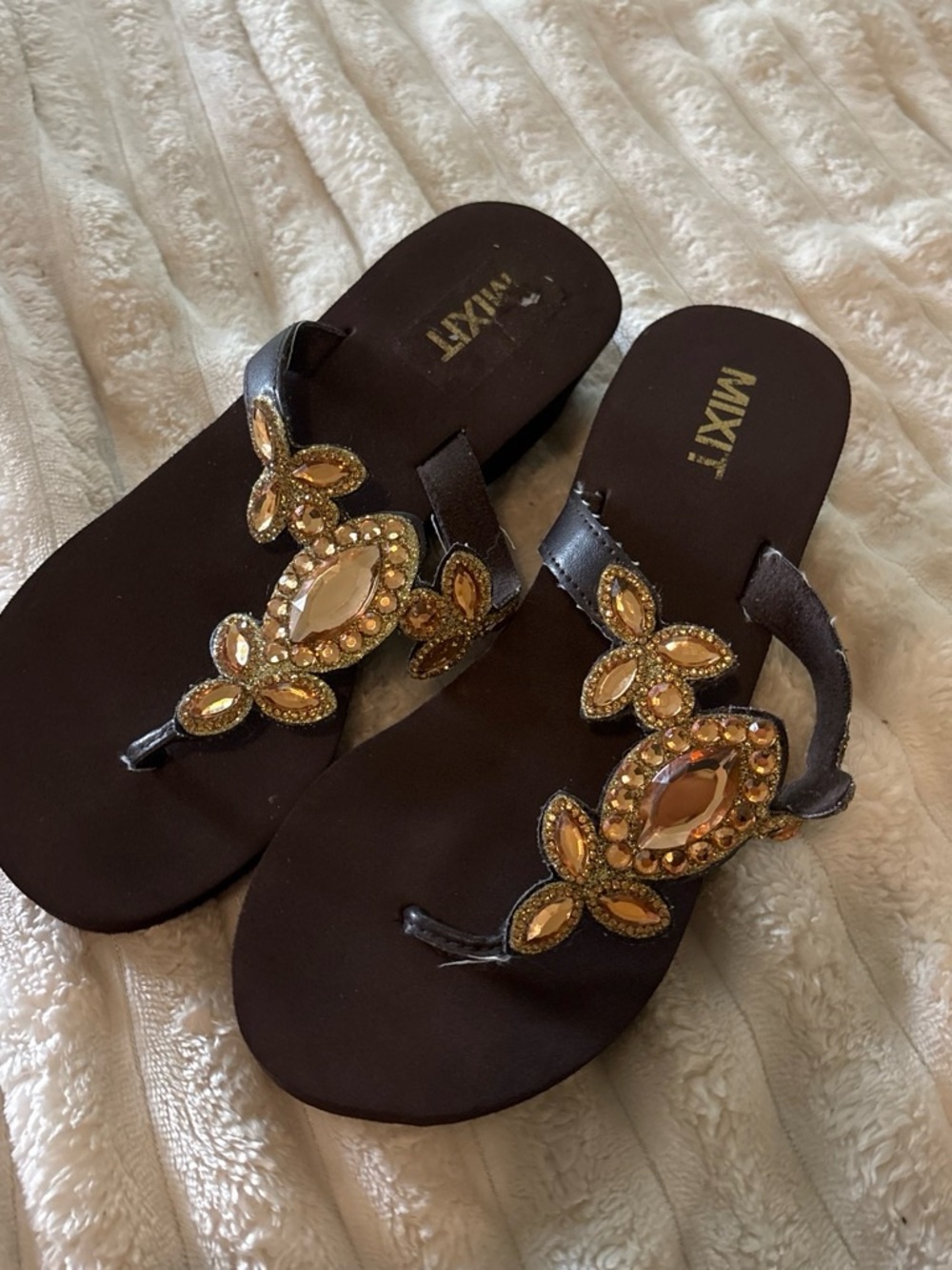 Mixit Brown Sandal with Gold Gem Embellishments